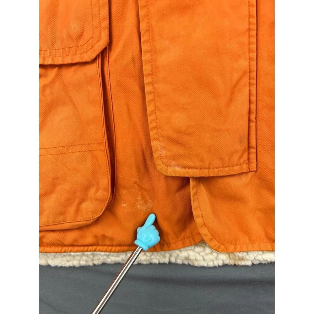 Old Navy Utility Vest Mens Medium Sherpa Lined Cargo Pocket Orange Fair